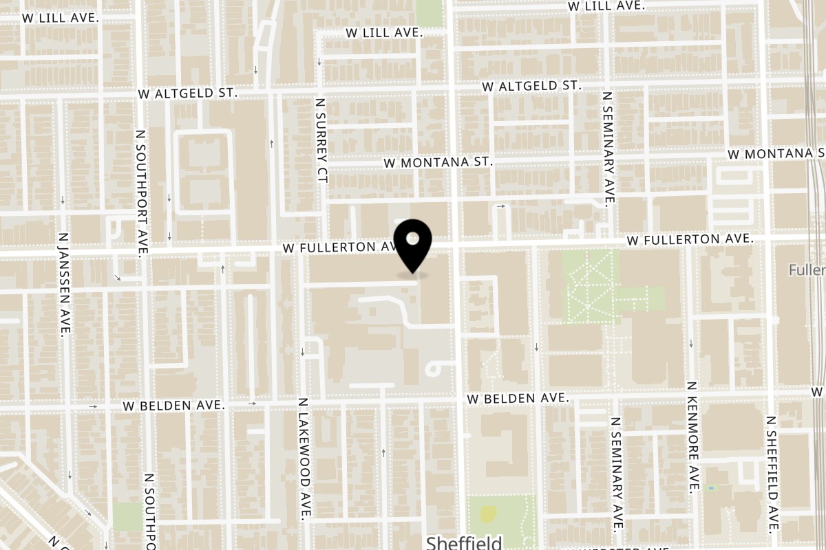 Map showing the location of Royal Highness Zhu on 1217-1219 W Fullerton Ave in Chicago